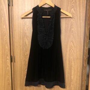 BCBGMaxAzria Black Velvet Ruffle Detail Tank Top